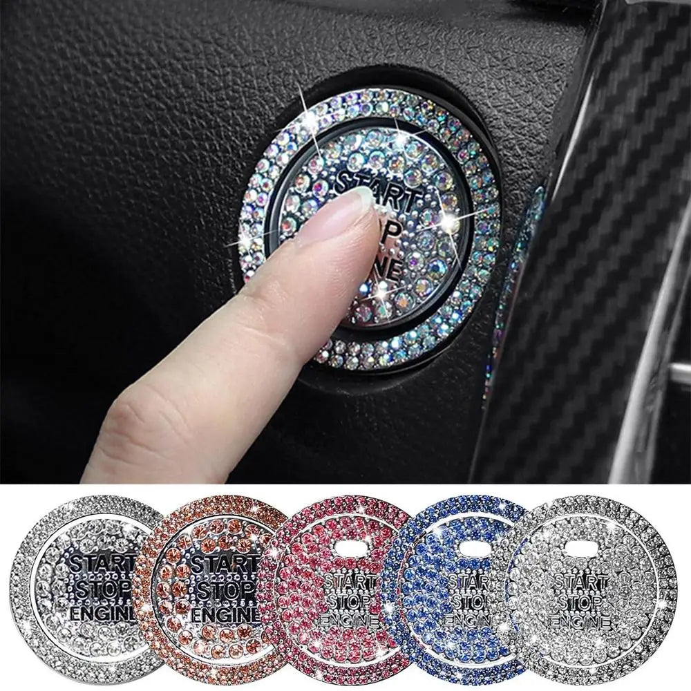 Car Start Button Diamond Ring Stickers – 2Pcs Decorative & Protective Trim