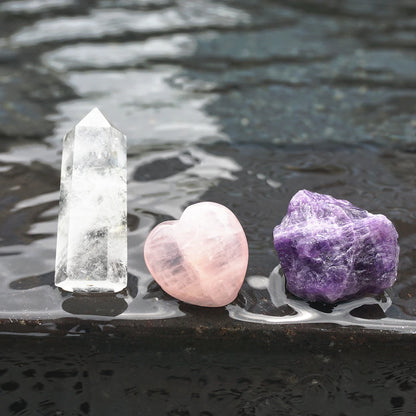 3Pcs Natural Crystal Car Air Vent Decor – Amethyst & Rose Quartz Clip Set