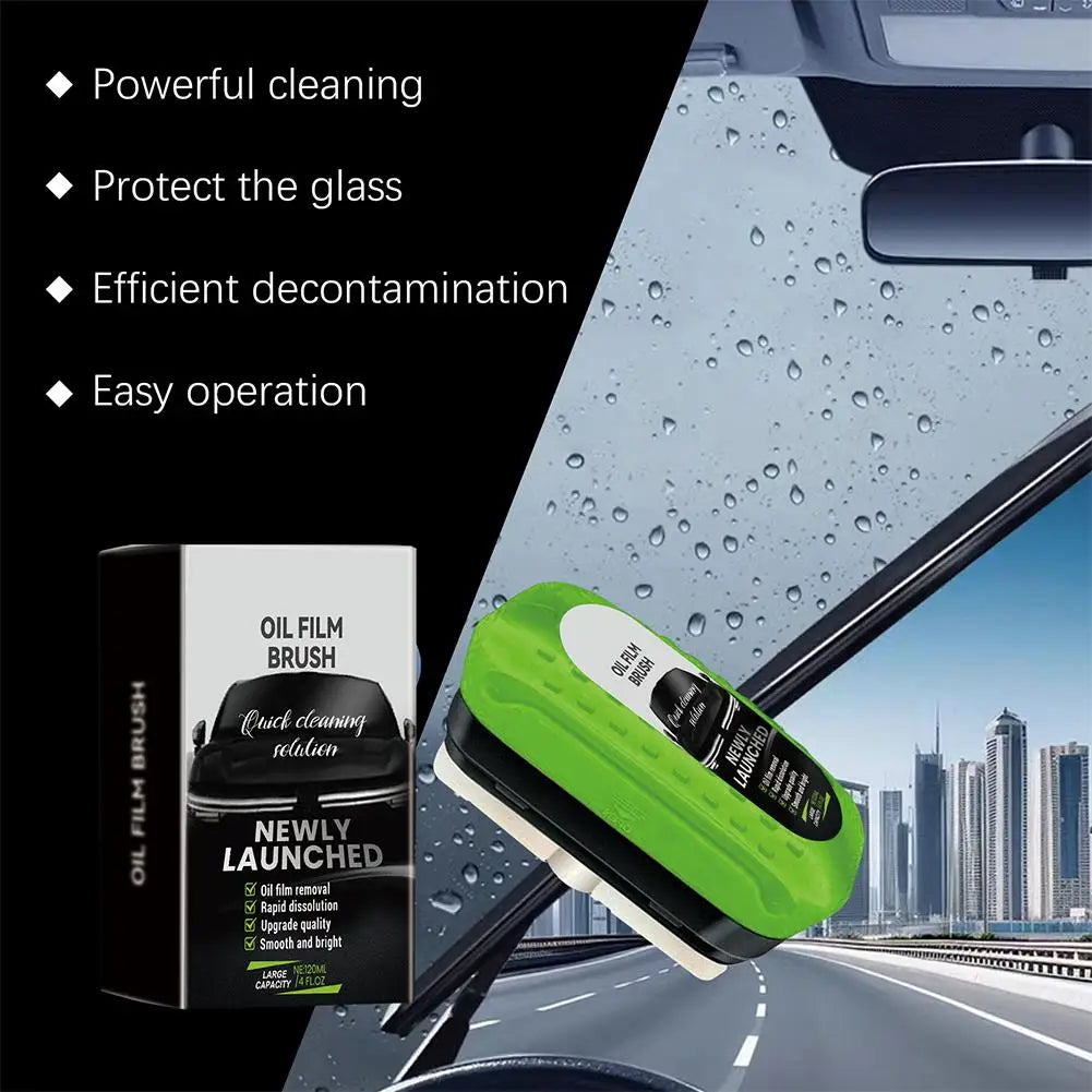 2025 Green Car Glass Oil Film Remover Kit - Powerful Windshield Cleaner & Waterproofing Brush