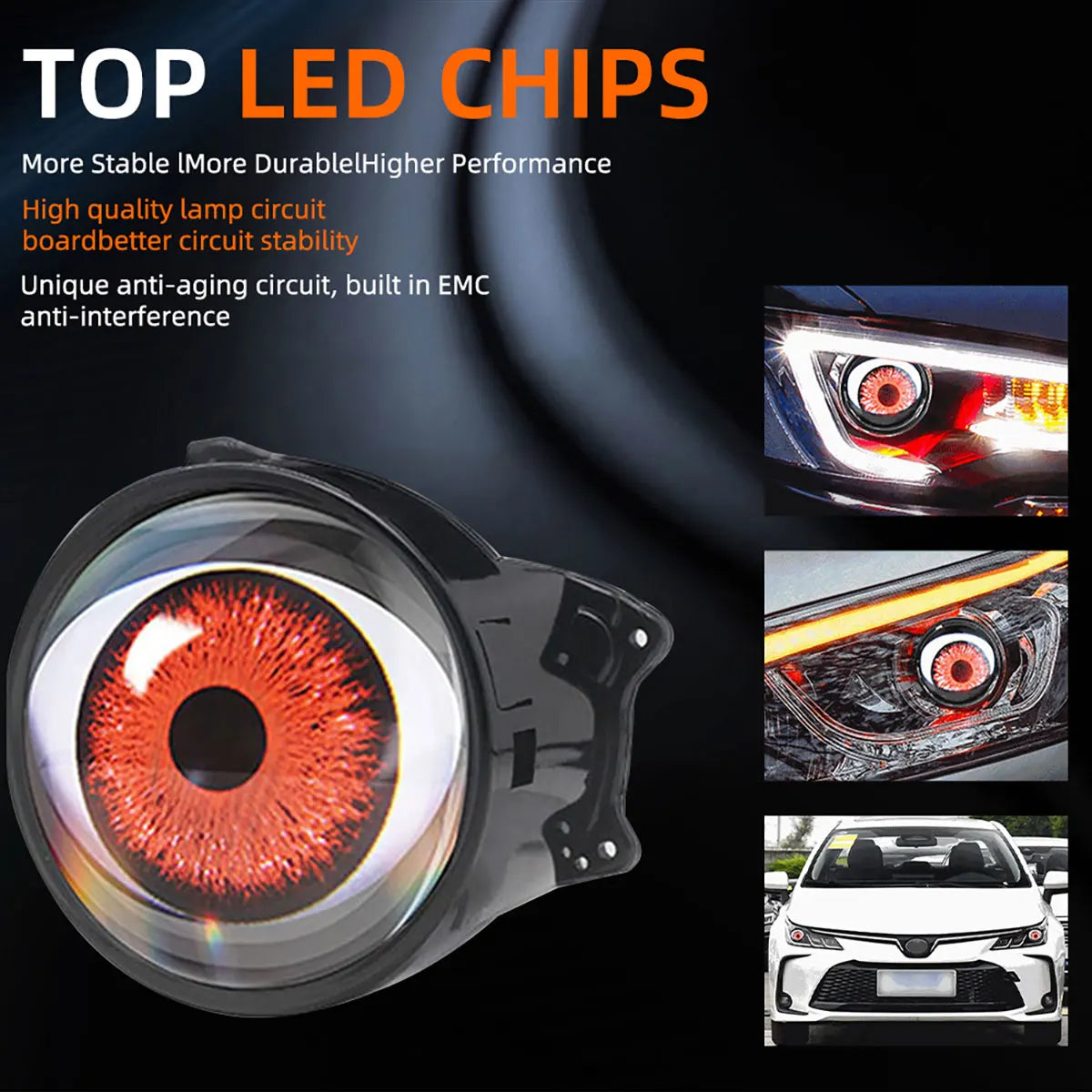 3D Dynamic LED Devil Eye Retrofit Kit – 3" Lens, 12V for Car & Motorcycle