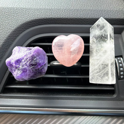 3Pcs Natural Crystal Car Air Vent Decor – Amethyst & Rose Quartz Clip Set