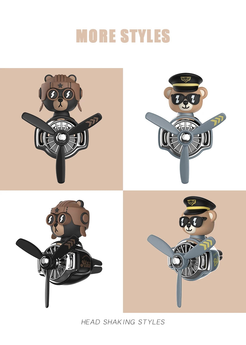 DIY Pilot Bear Car Air Freshener – Odorless Vent Clip Ornament for Men